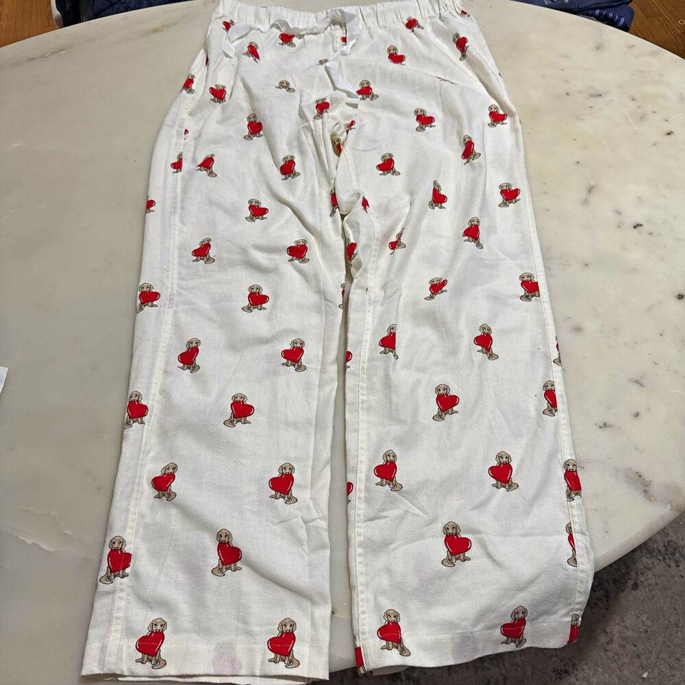 J.CREW Women’s M 100% Cotton White Woven Dog Heart Drawstring Pajama PJ Pants